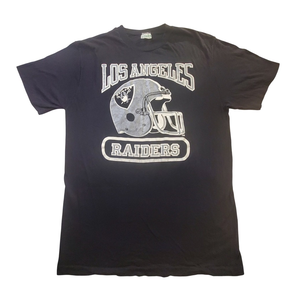 Vintage Los Angeles Raiders NFL Graphic T-Shirt Mens L Black Single Stitch Waves
